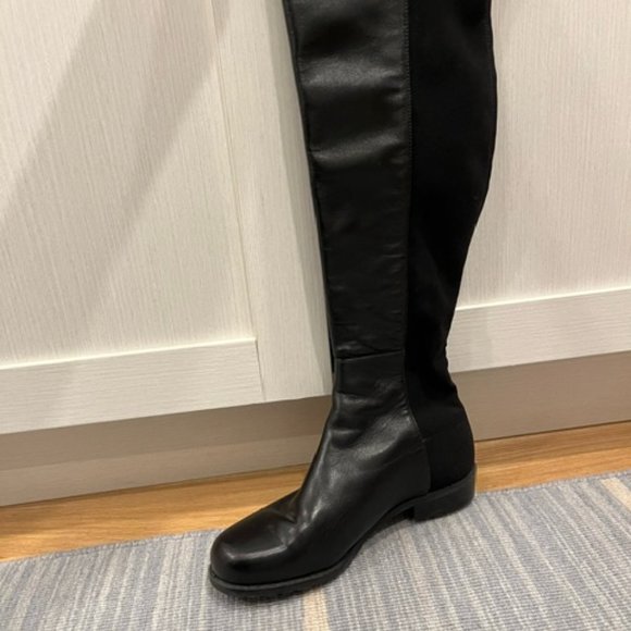 AUTHENTIC Stuart Weitzman 50-50 Over the Knee Black Leather Boots, Size 5 - Picture 6 of 12